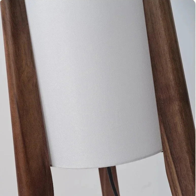 Lampadaire en bois massif style nordique – Abat-jour en tissu beige