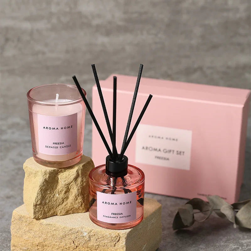 Bougies parfumées avec diffuseur et bâtonnets – Différentes senteurs et coloris