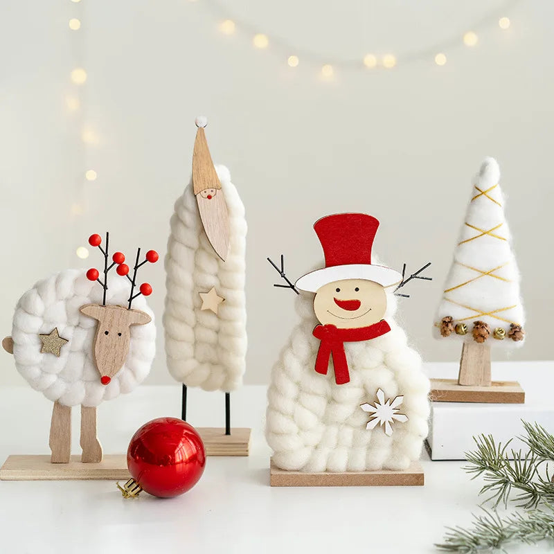 Décorations de Noël – Petits animaux, père noël et sapin en bois et feutre de laine