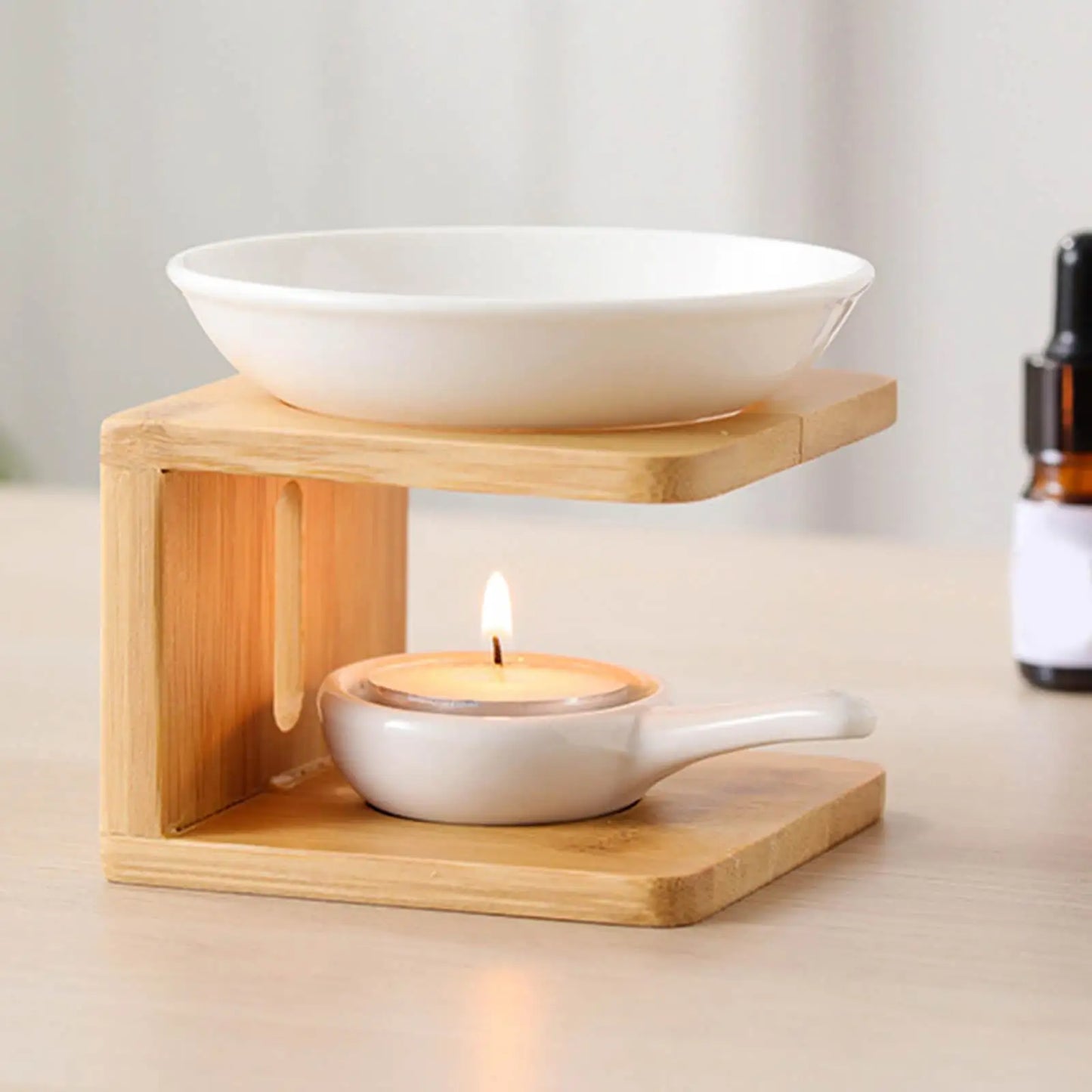 Brûleur huile essentielle et bougie céramique et bois