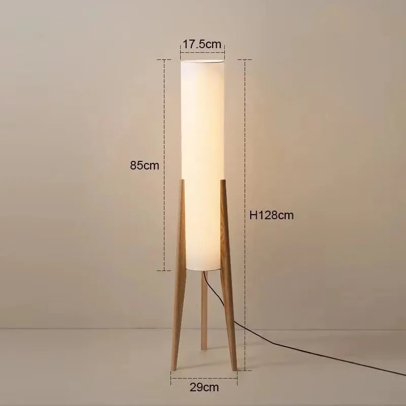 Lampadaire en bois massif style nordique – Abat-jour en tissu beige