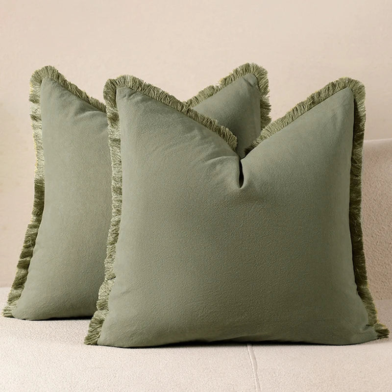 Housse de coussin à frange