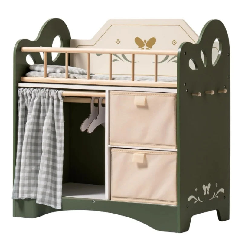 Lit en bois pour poupées avec armoire et tiroirs