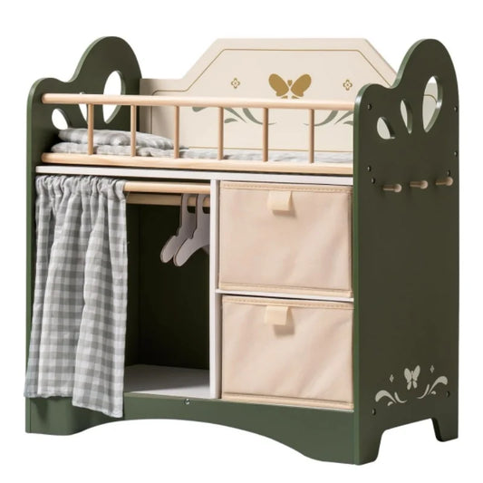 Lit en bois pour poupées avec armoire et tiroirs