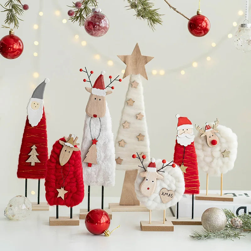Décorations de Noël – Petits animaux, père noël et sapin en bois et feutre de laine
