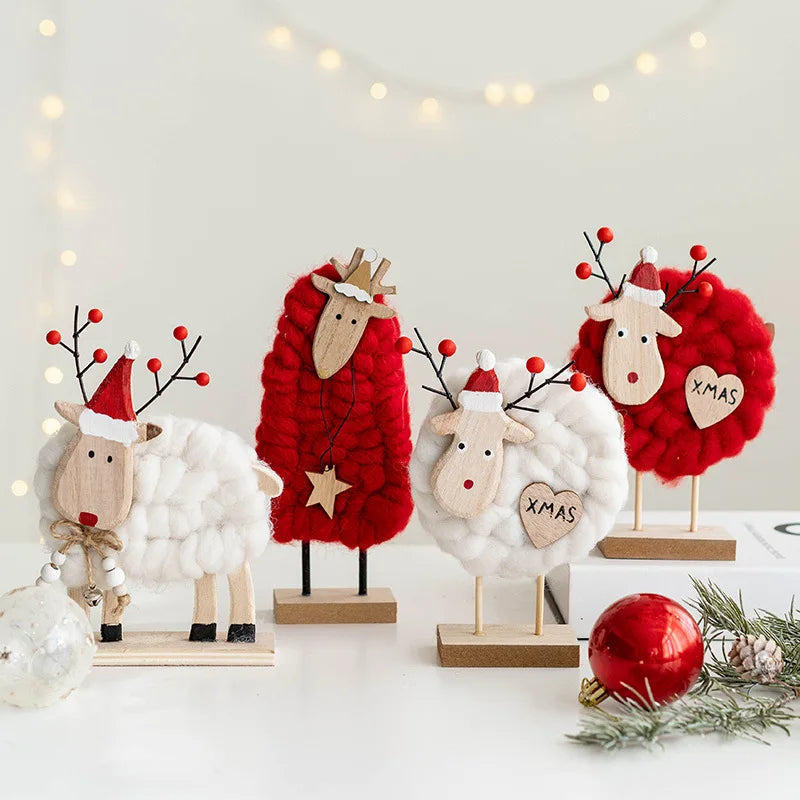 Décorations de Noël – Petits animaux, père noël et sapin en bois et feutre de laine