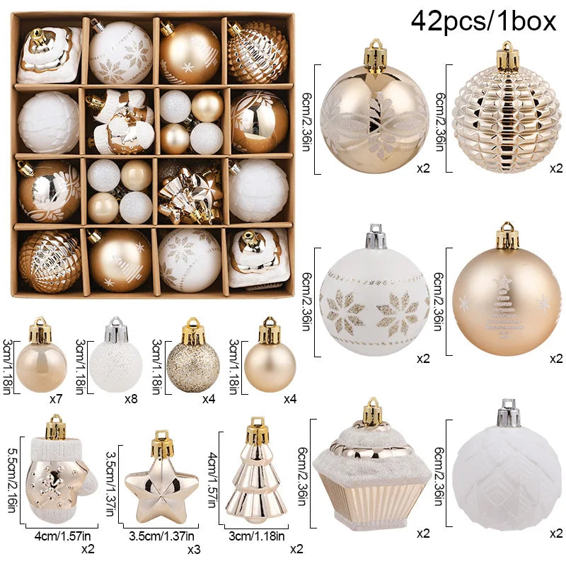 Lot de 42 boules de Noël blanches et champagne