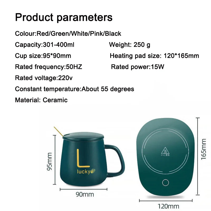 Tasse chauffante avec cuillère et base thermostatique – Coffret cadeau en céramique | Idée cadeau originale