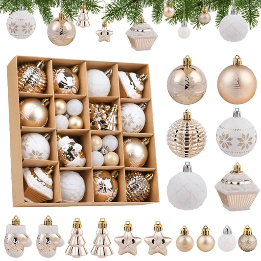 Lot de 42 boules de Noël blanches et champagne