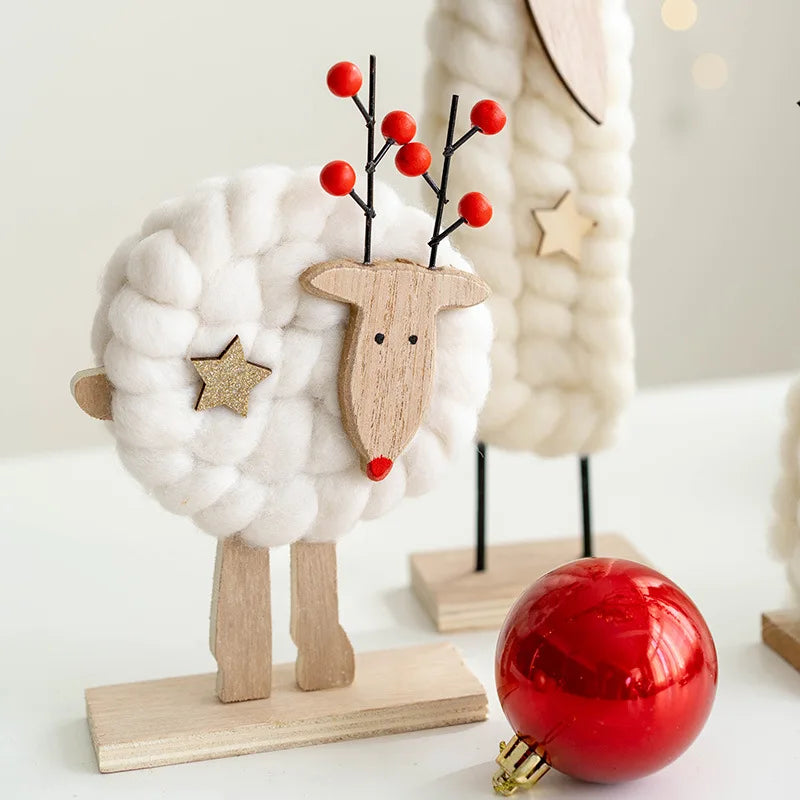 Décorations de Noël – Petits animaux, père noël et sapin en bois et feutre de laine