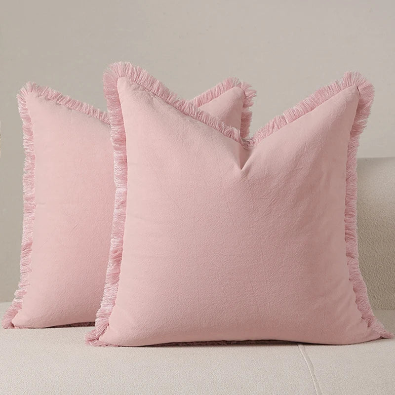 Housse de coussin à frange