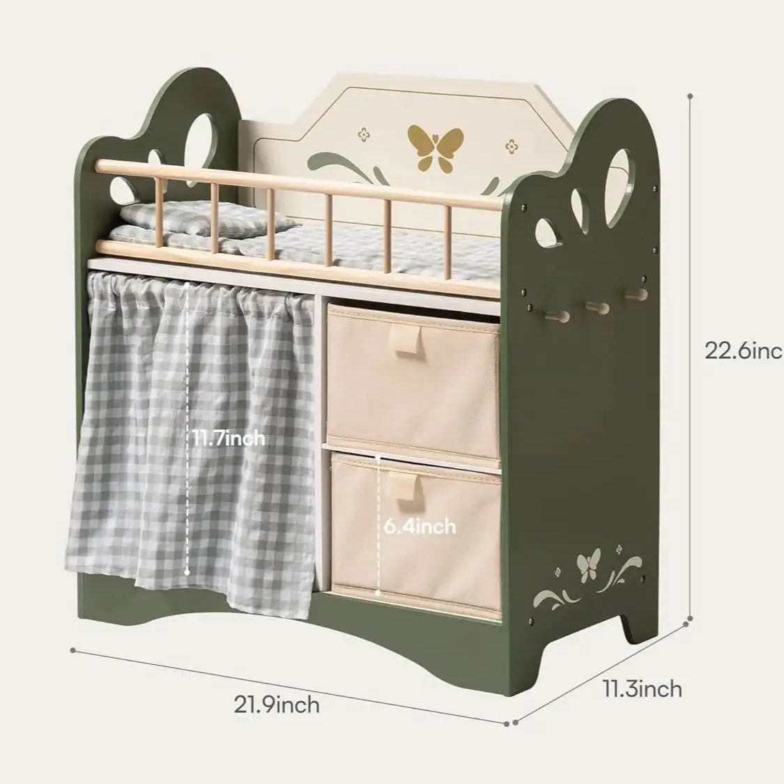 Lit en bois pour poupées avec armoire et tiroirs