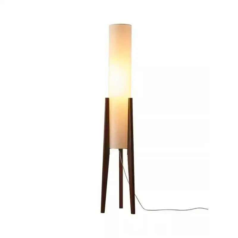 Lampadaire en bois massif style nordique – Abat-jour en tissu beige