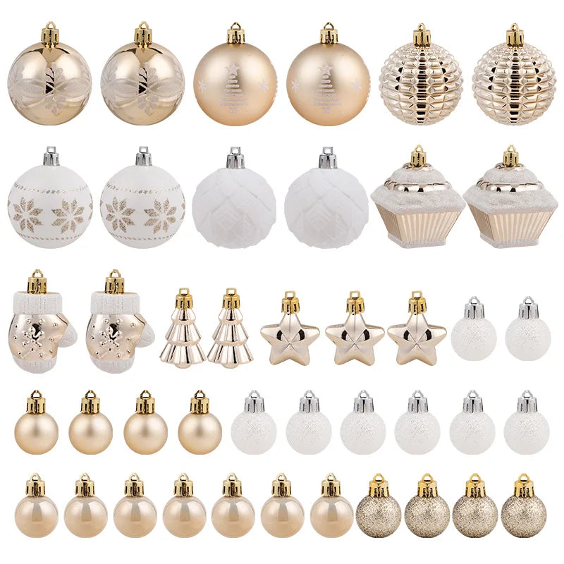 Lot de 42 boules de Noël blanches et champagne