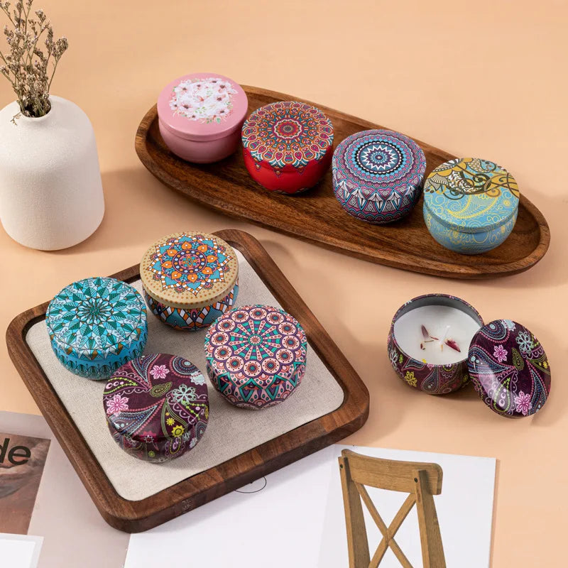 Coffret de 4 bougies parfumées – Motifs ethniques & ambiance chaleureuse