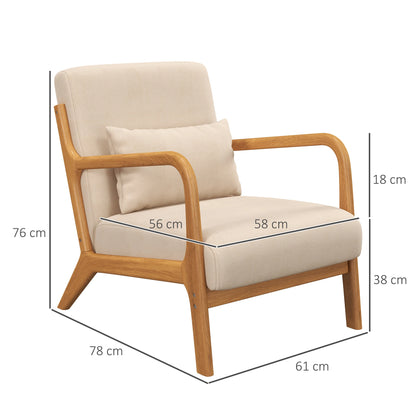 Fauteuil scandinave beige – Tissu doux & pieds en bois clair
