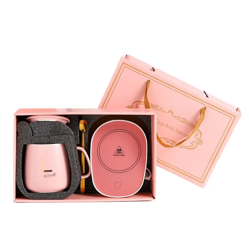 Tasse chauffante avec cuillère et base thermostatique – Coffret cadeau en céramique | Idée cadeau originale