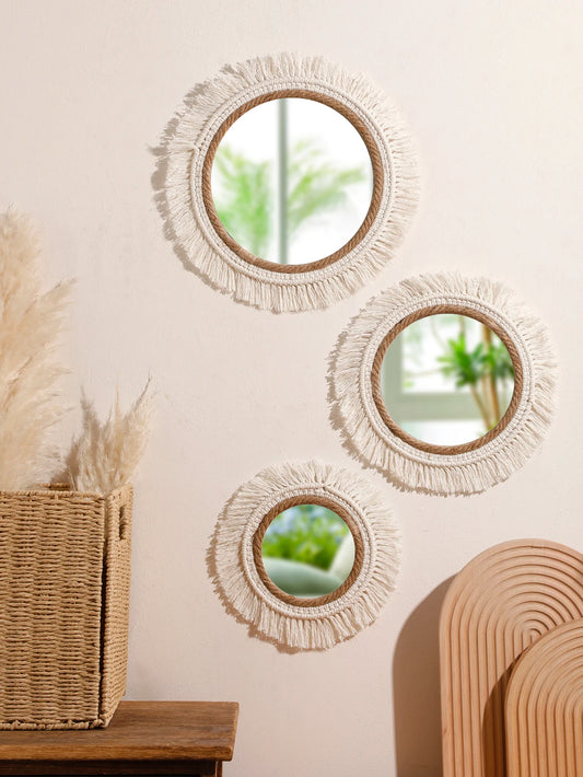 Petit miroir rond en corde tressée