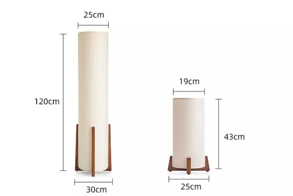 Lampadaire scandinave en bois naturel – Abat-jour en tissu clair