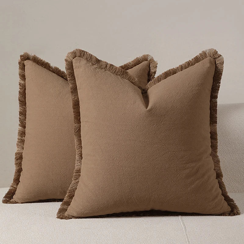Housse de coussin à frange