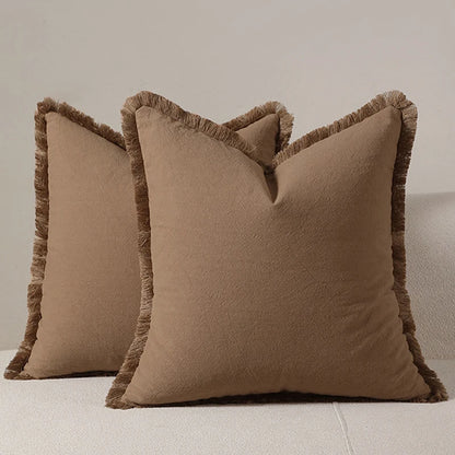 Housse de coussin à frange