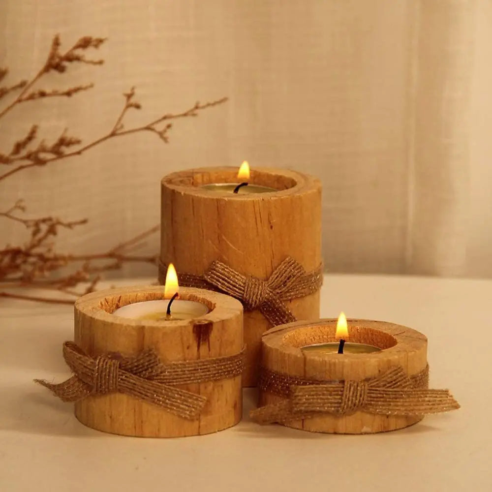 Lot de 3 bougeoirs en bois – Esprit naturel & authenticité