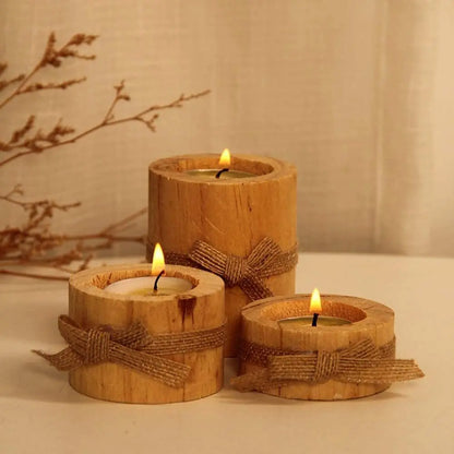 Lot de 3 bougeoirs en bois – Esprit naturel & authenticité