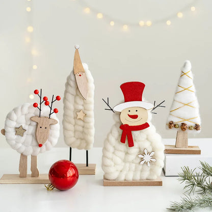 Décorations de Noël – Petits animaux, père noël et sapin en bois et feutre de laine