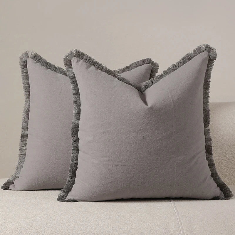 Housse de coussin à frange