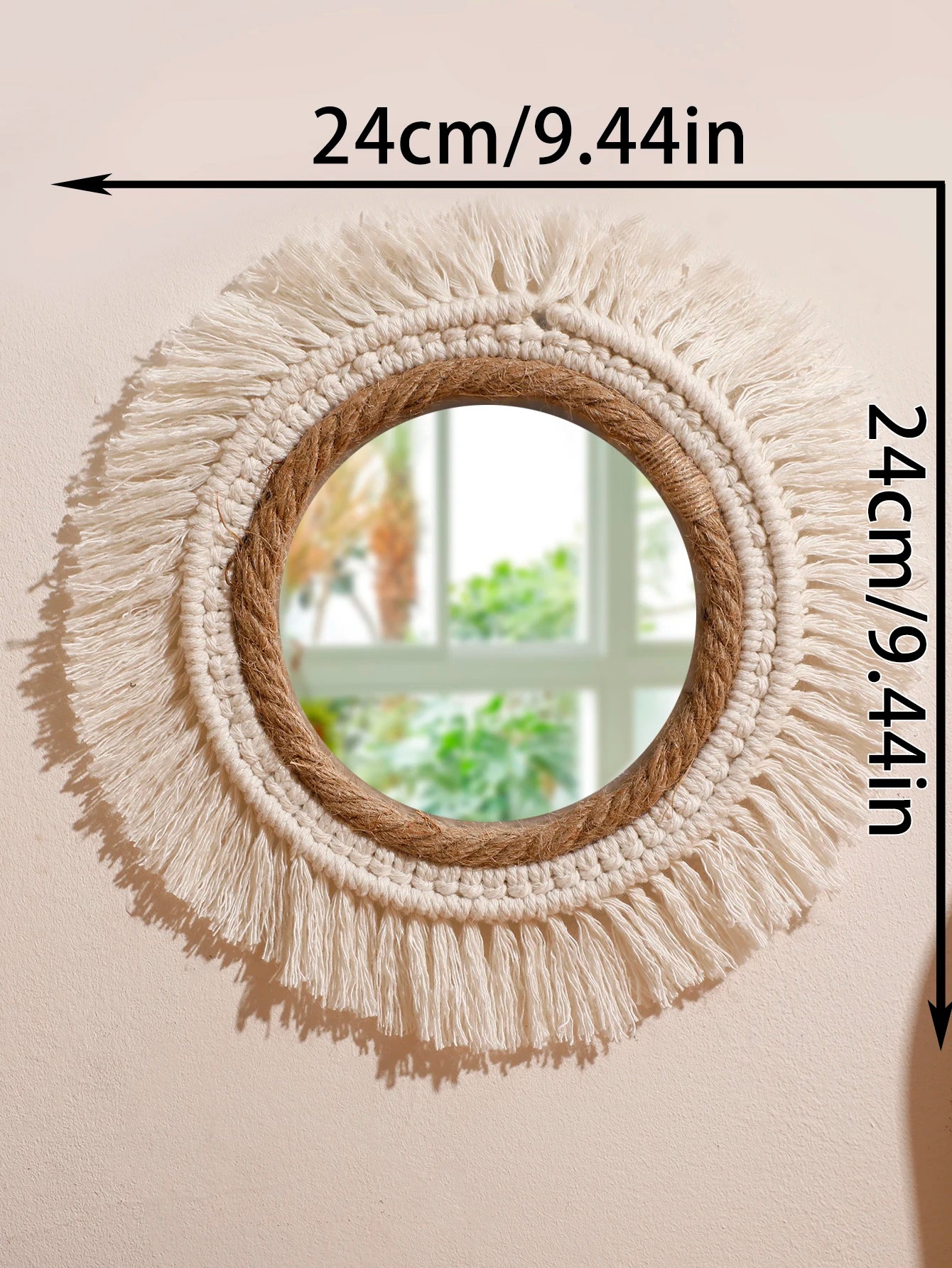 Petit miroir rond en corde tressée