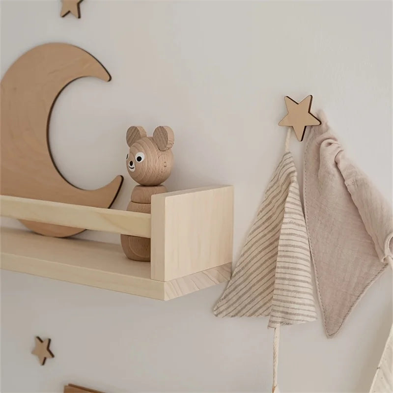 Étoiles et lunes en bois adhésives