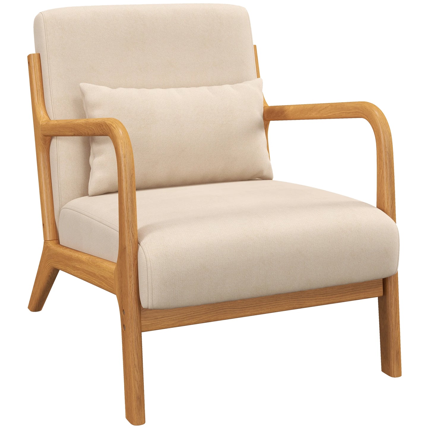 Fauteuil scandinave beige – Tissu doux & pieds en bois clair