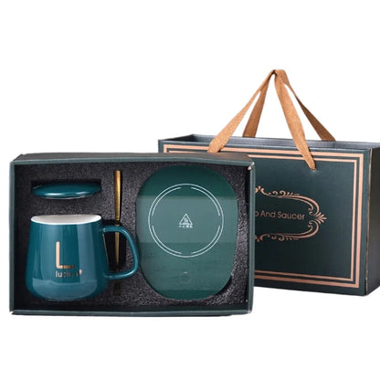 Tasse chauffante avec cuillère et base thermostatique – Coffret cadeau en céramique | Idée cadeau originale