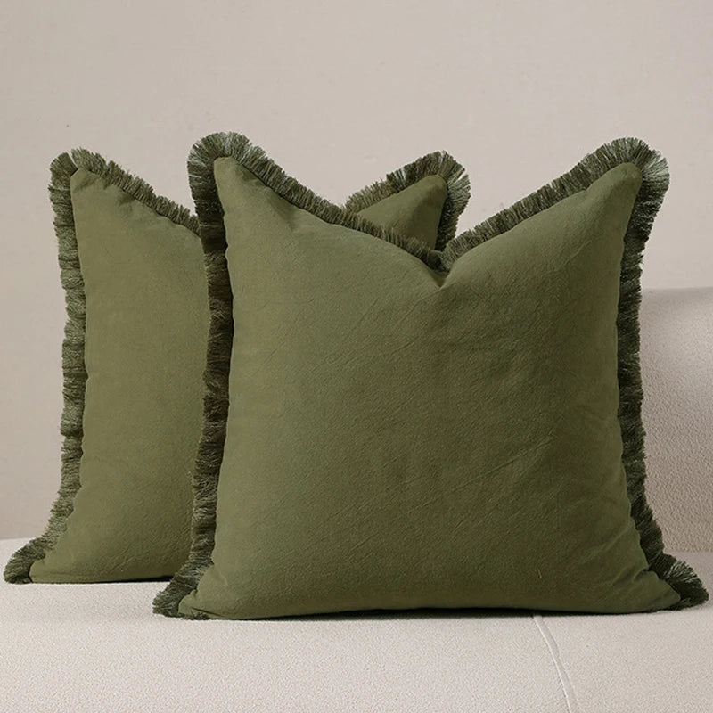 Housse de coussin à frange