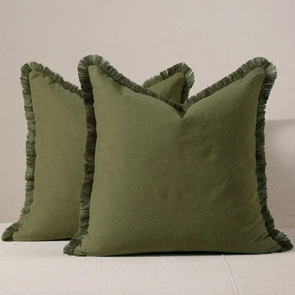 Housse de coussin à frange