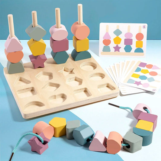 Jeu éducatif en bois – puzzle formes géométriques à enfiler (3 à 6 ans, CE)