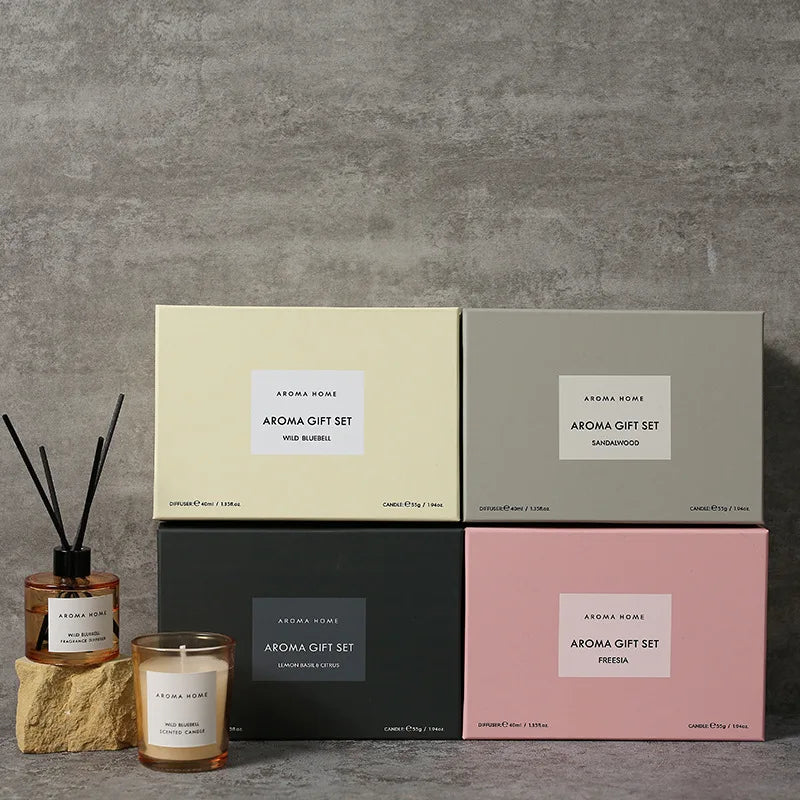 Bougies parfumées avec diffuseur et bâtonnets – Différentes senteurs et coloris