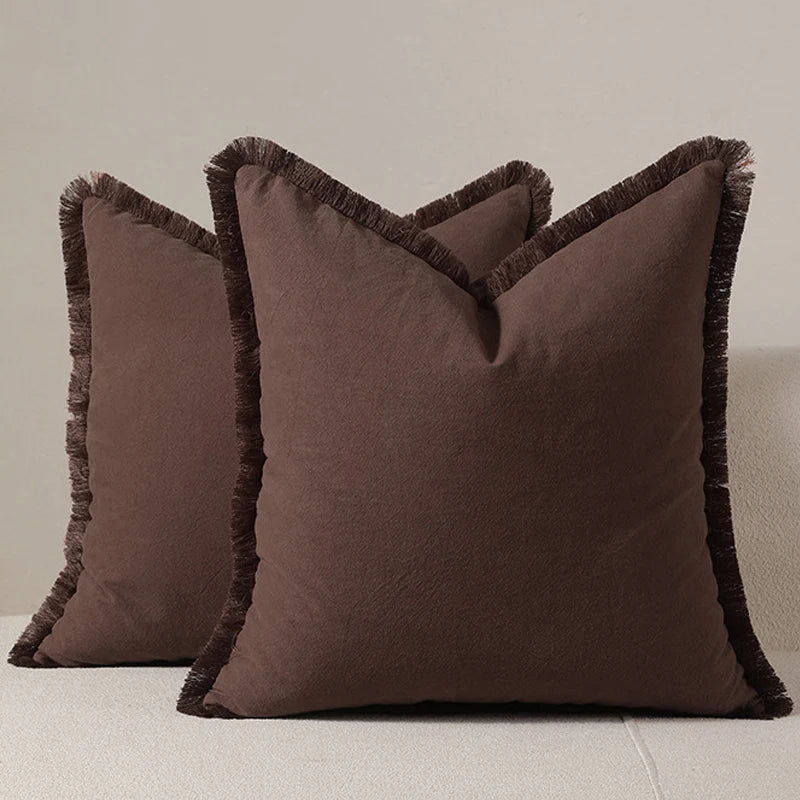 Housse de coussin à frange