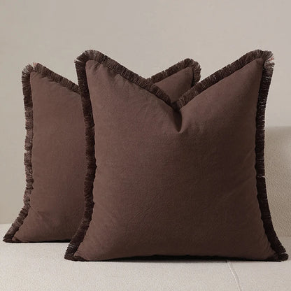 Housse de coussin à frange