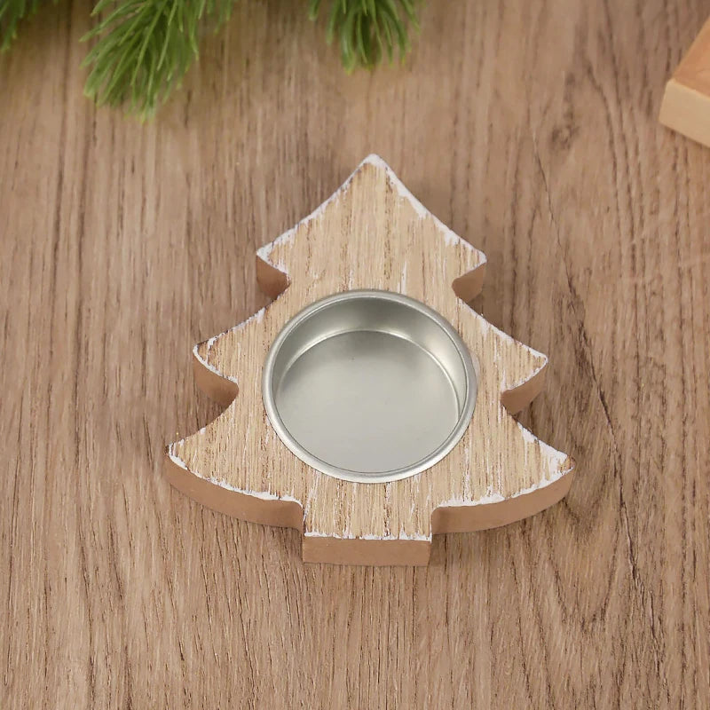 Bougeoir en bois – Flocon de neige, étoile et sapin