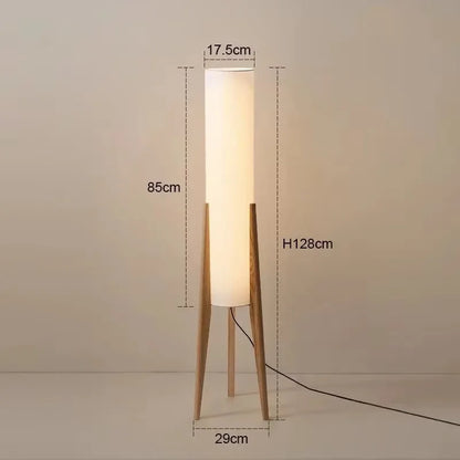 Lampadaire en bois massif style nordique – Abat-jour en tissu beige