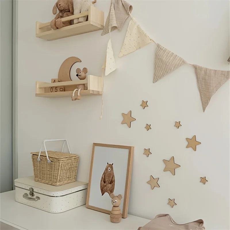 Étoiles et lunes en bois adhésives