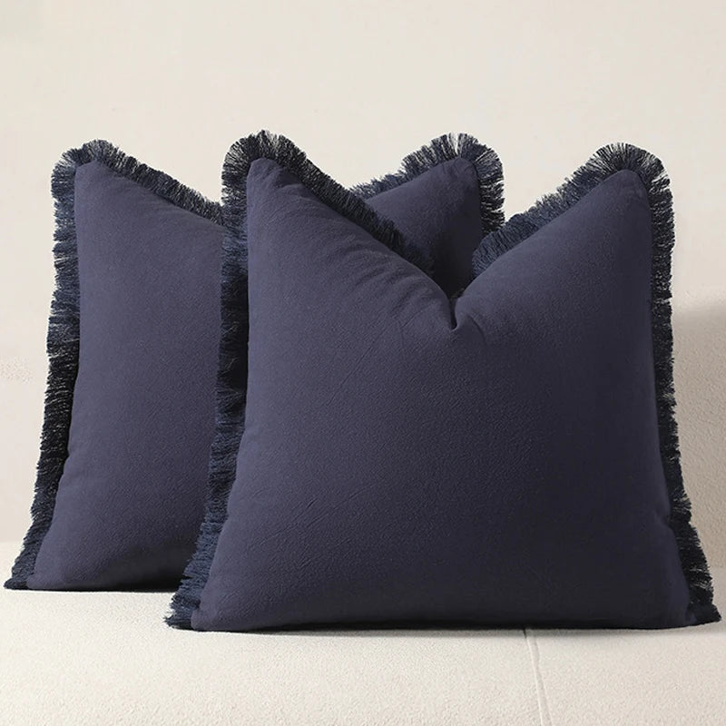Housse de coussin à frange