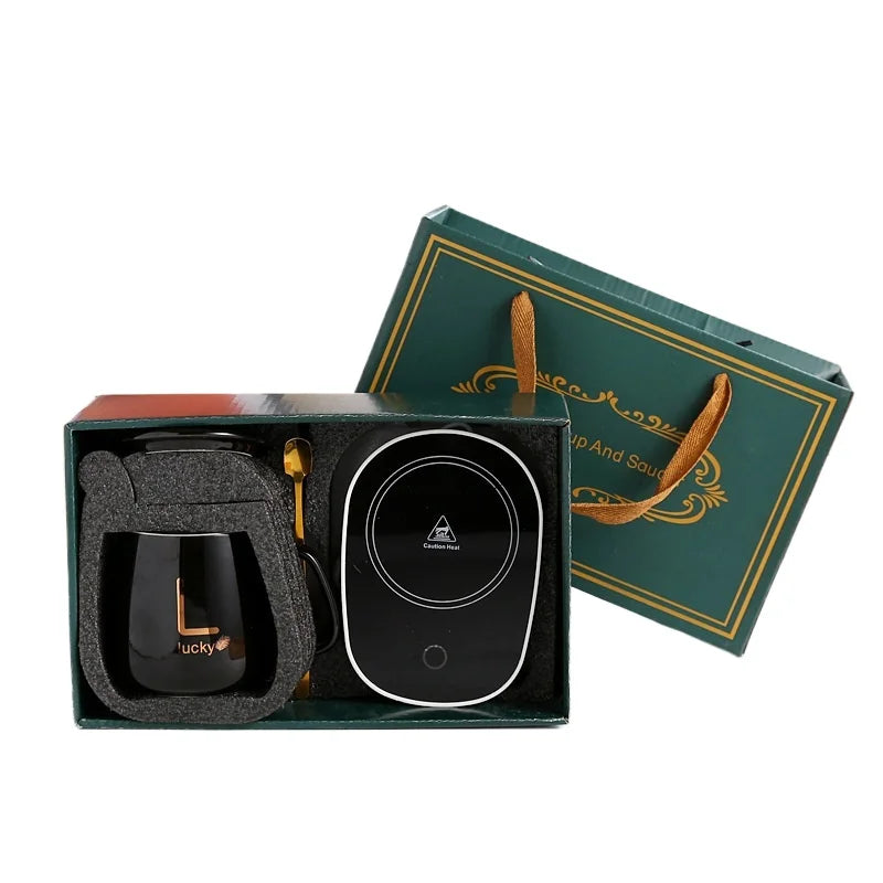 Tasse chauffante avec cuillère et base thermostatique – Coffret cadeau en céramique | Idée cadeau originale