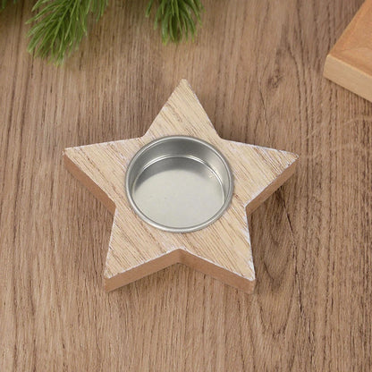 Bougeoir en bois – Flocon de neige, étoile et sapin