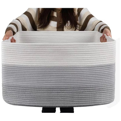 Grand panier rectangulaire en corde de coton tissée