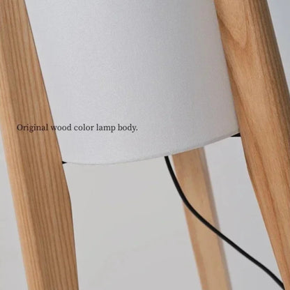 Lampadaire en bois massif style nordique – Abat-jour en tissu beige