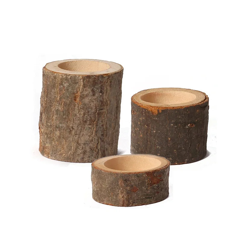 Lot de 3 bougeoirs en bois – Esprit naturel & authenticité