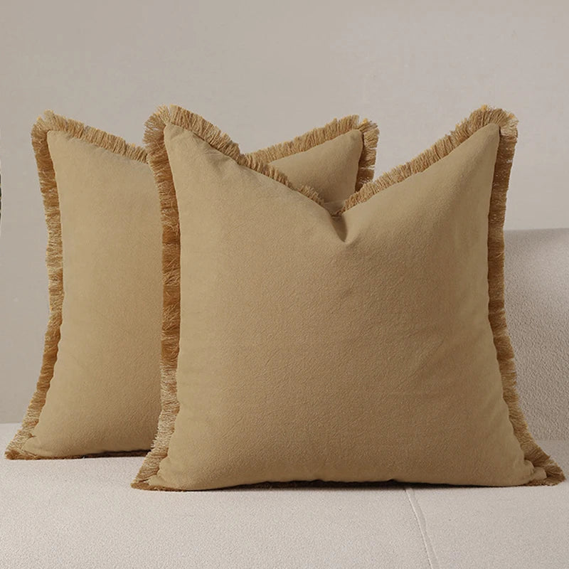 Housse de coussin à frange