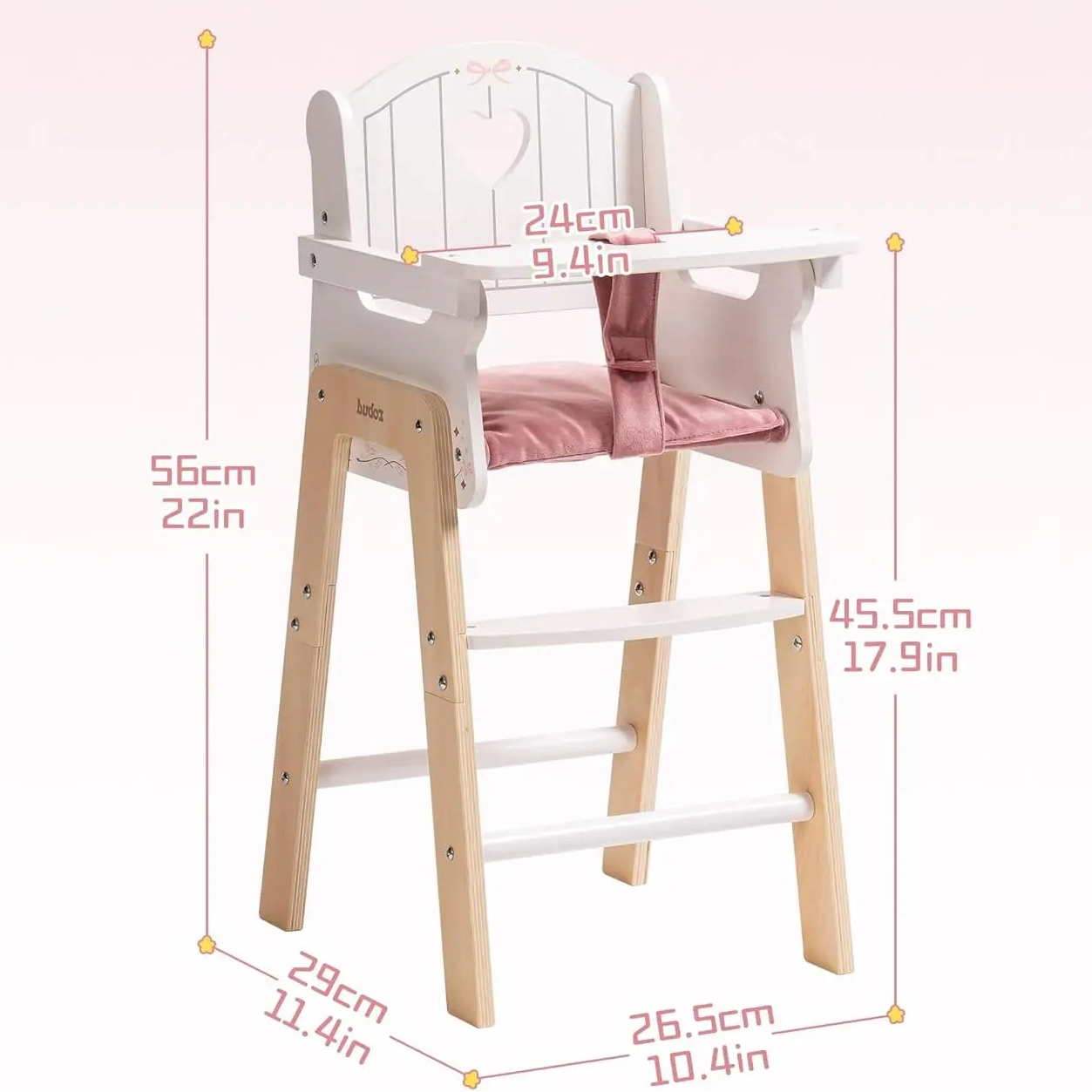 Chaise haute pour poupées en bois